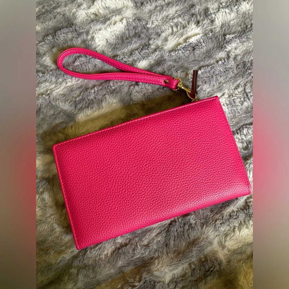 Nanette Lepore, pretty pink and gold, wristlet with lots of card storage